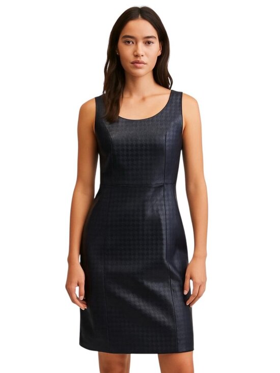 Cache Dresses & Skirts - Cache Houndstooth Genuine Leather Dress Black Size 12 NWT Y2K Minimalist Vintage